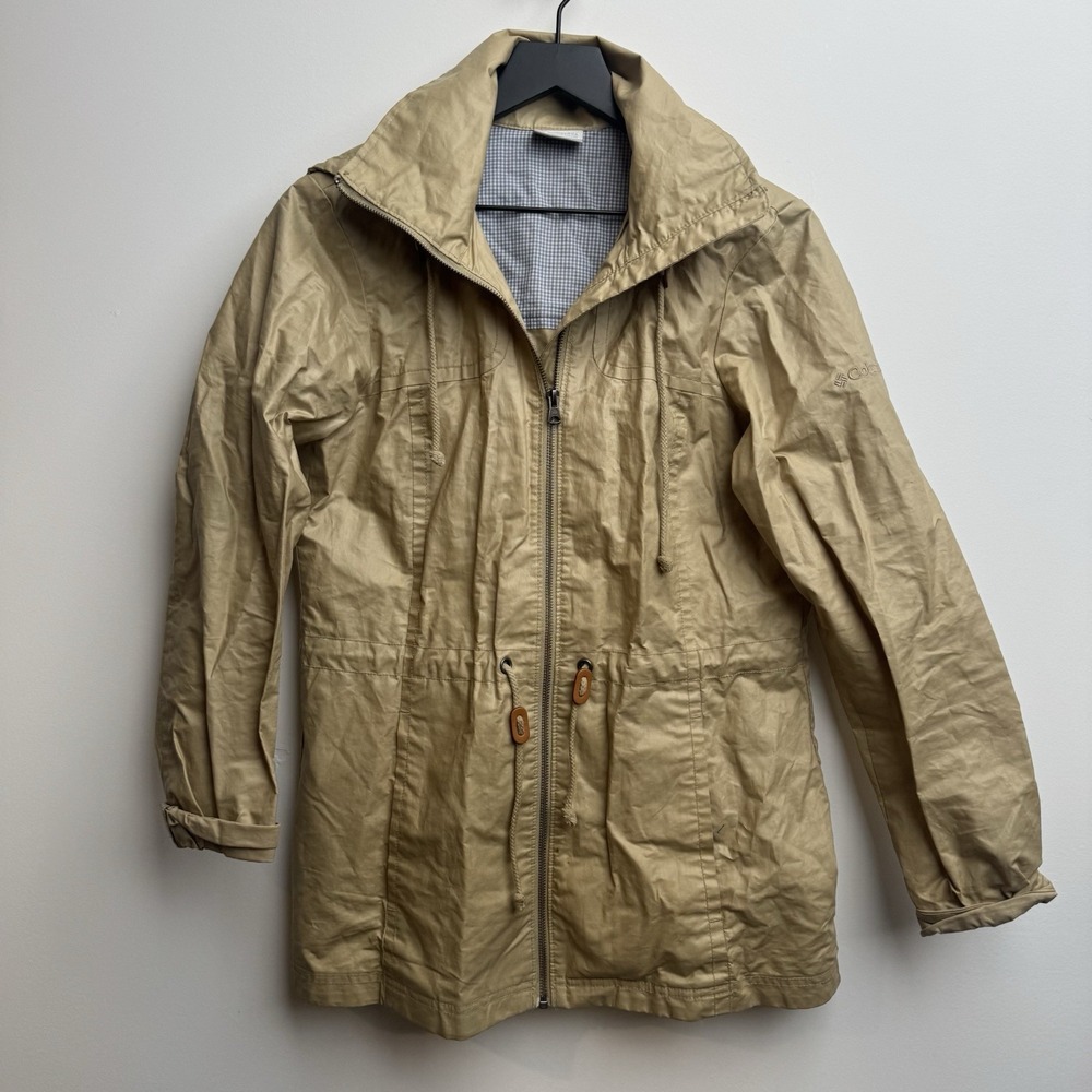 Columbia Mens Medium Brown Lightweight Windbreaker Jacket Drawstrings Full Zip